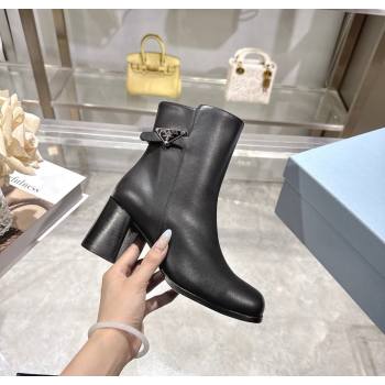 Prada Calf Leather Heel Ankle Boots 6.5cm with Buckle Black 2025 1206 (MD-251206035)
