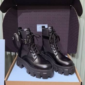 Prada Monolith leather and Re-Nylon combat boots with pouch Black 2025 1T255M (MD-251206042)