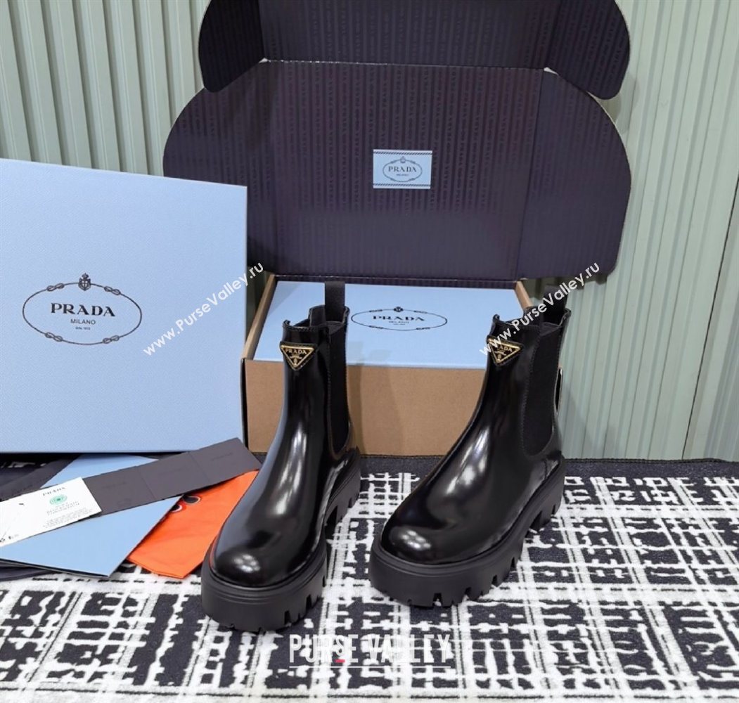 Prada Brushed leather booties Black 2025 1T186O (MD-251206043)