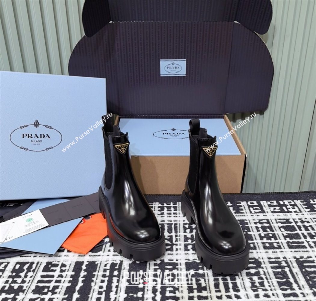 Prada Brushed leather booties Black 2025 1T186O (MD-251206043)
