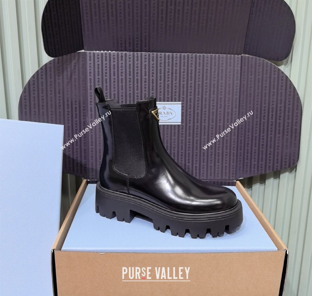 Prada Brushed leather booties Black 2025 1T186O (MD-251206043)