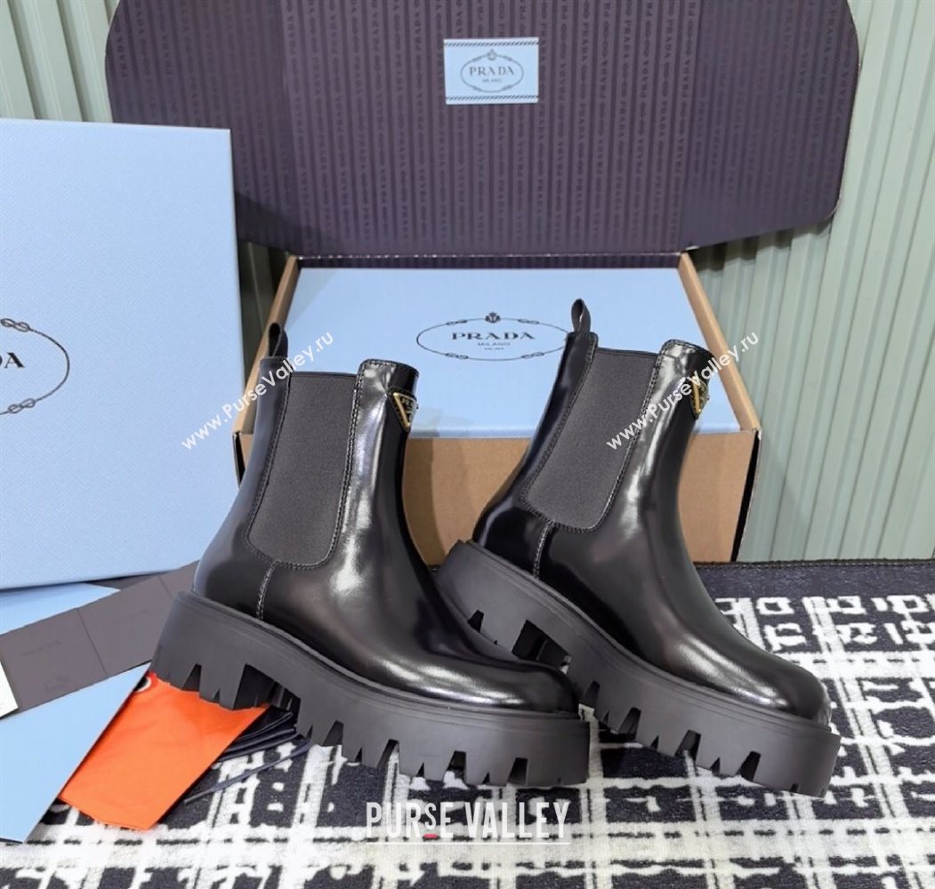 Prada Brushed leather booties Black 2025 1T186O (MD-251206043)