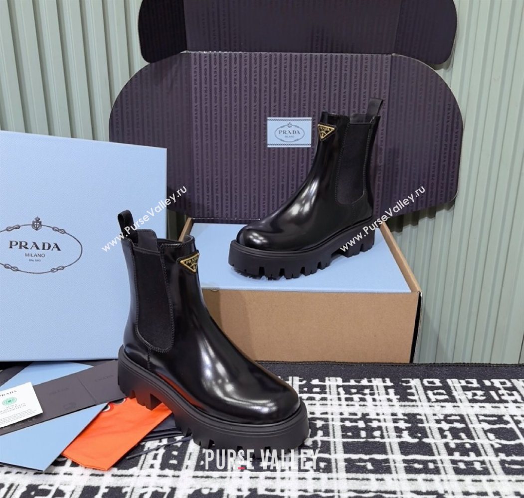 Prada Brushed leather booties Black 2025 1T186O (MD-251206043)