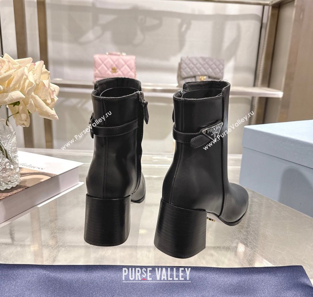 Prada Calf Leather Heel Ankle Boots 6.5cm with Buckle Black 2025 1206 (MD-251206035)