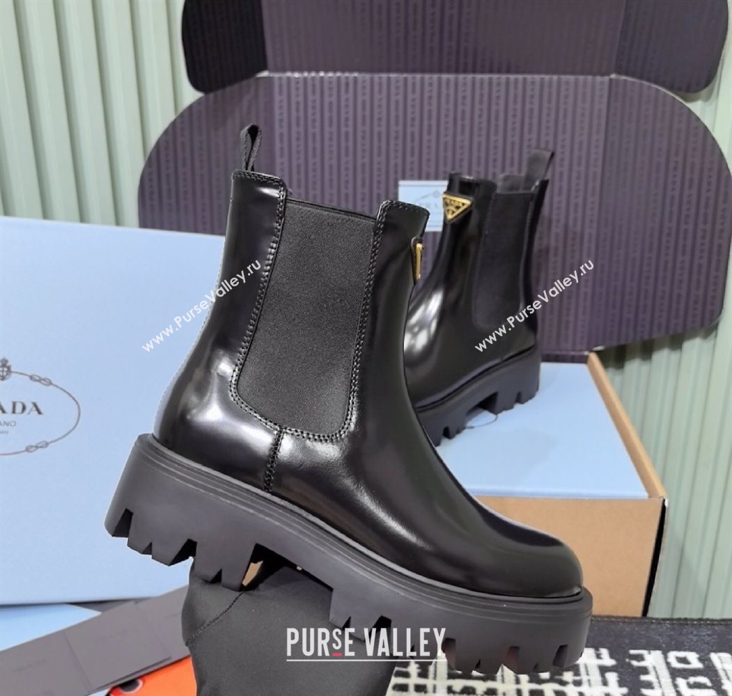 Prada Brushed leather booties Black 2025 1T186O (MD-251206043)