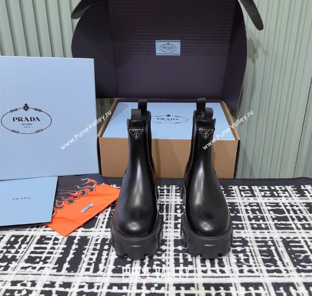 Prada Monolith brushed leather Chelsea boots Black 2025 1T256N (MD-251206044)