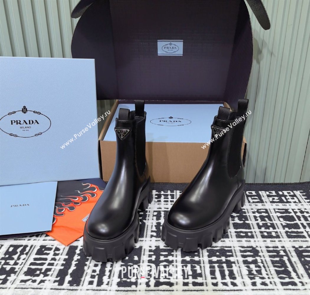 Prada Monolith brushed leather Chelsea boots Black 2025 1T256N (MD-251206044)