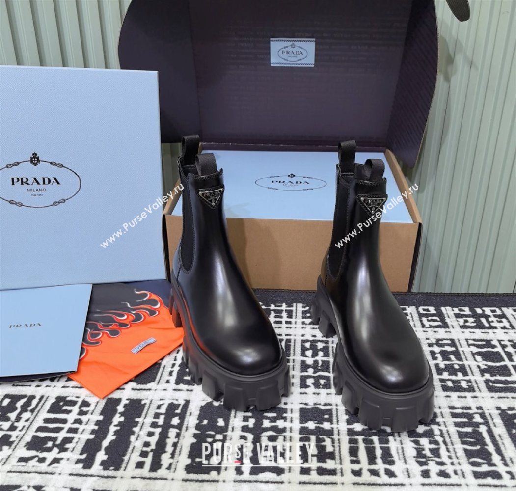 Prada Monolith brushed leather Chelsea boots Black 2025 1T256N (MD-251206044)