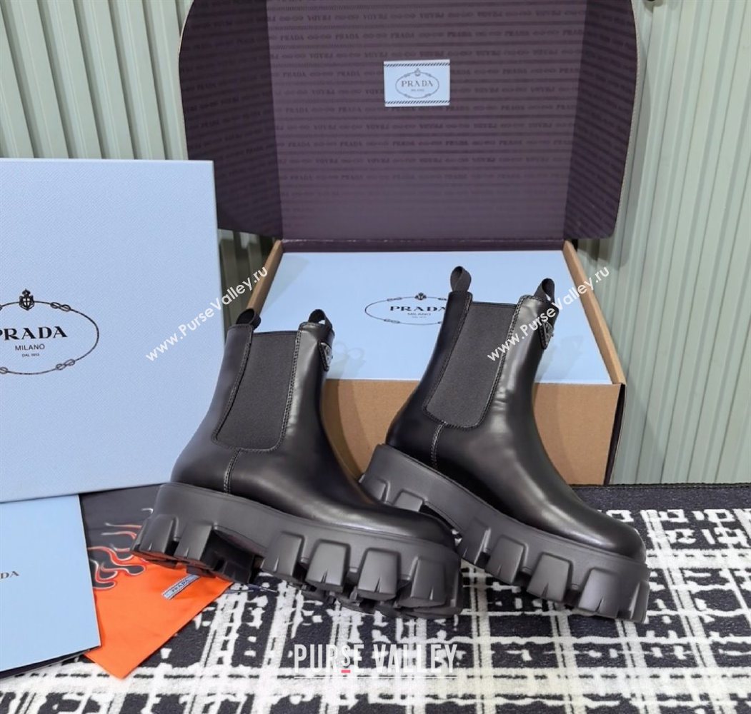 Prada Monolith brushed leather Chelsea boots Black 2025 1T256N (MD-251206044)