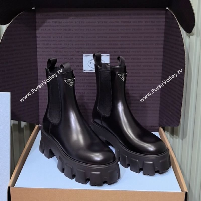 Prada Monolith brushed leather Chelsea boots Black 2025 1T256N (MD-251206044)