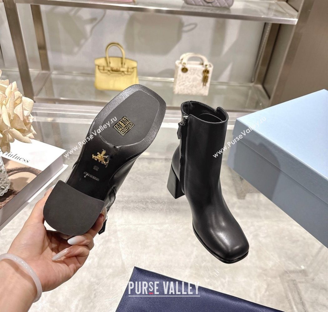 Prada Calf Leather Heel Ankle Boots 6.5cm with Buckle Black 2025 1206 (MD-251206035)