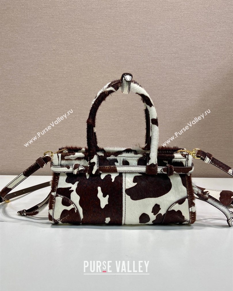 Prada Bonnie mini printed pony hair handbag White/Dark Brown 2026 1BA486 (YZ-260123016)