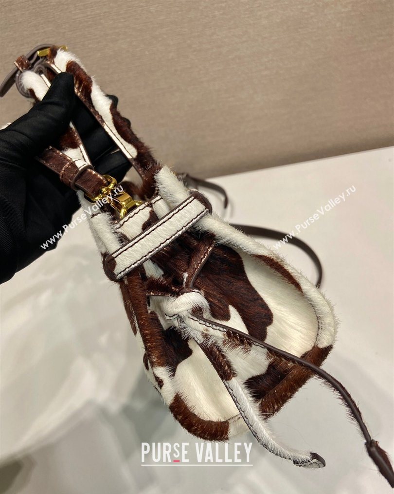 Prada Bonnie mini printed pony hair handbag White/Dark Brown 2026 1BA486 (YZ-260123016)