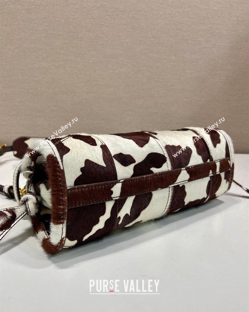 Prada Bonnie mini printed pony hair handbag White/Dark Brown 2026 1BA486 (YZ-260123016)