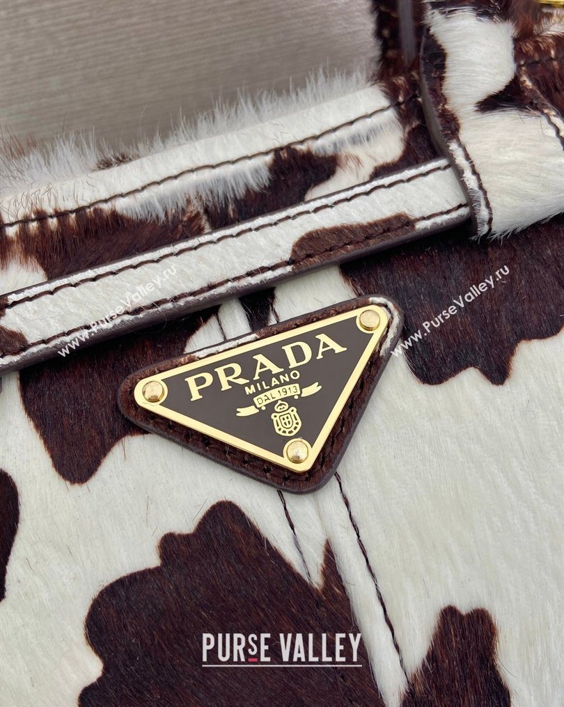 Prada Bonnie mini printed pony hair handbag White/Dark Brown 2026 1BA486 (YZ-260123016)