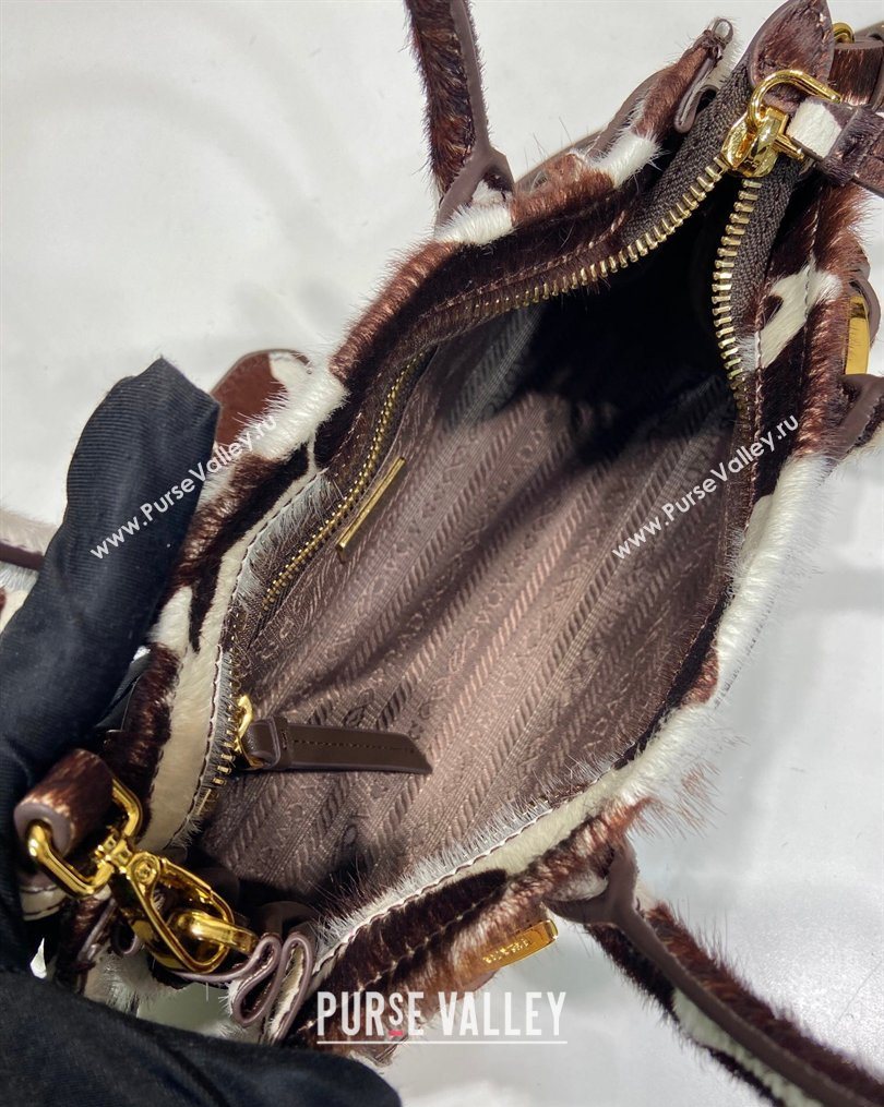 Prada Bonnie mini printed pony hair handbag White/Dark Brown 2026 1BA486 (YZ-260123016)