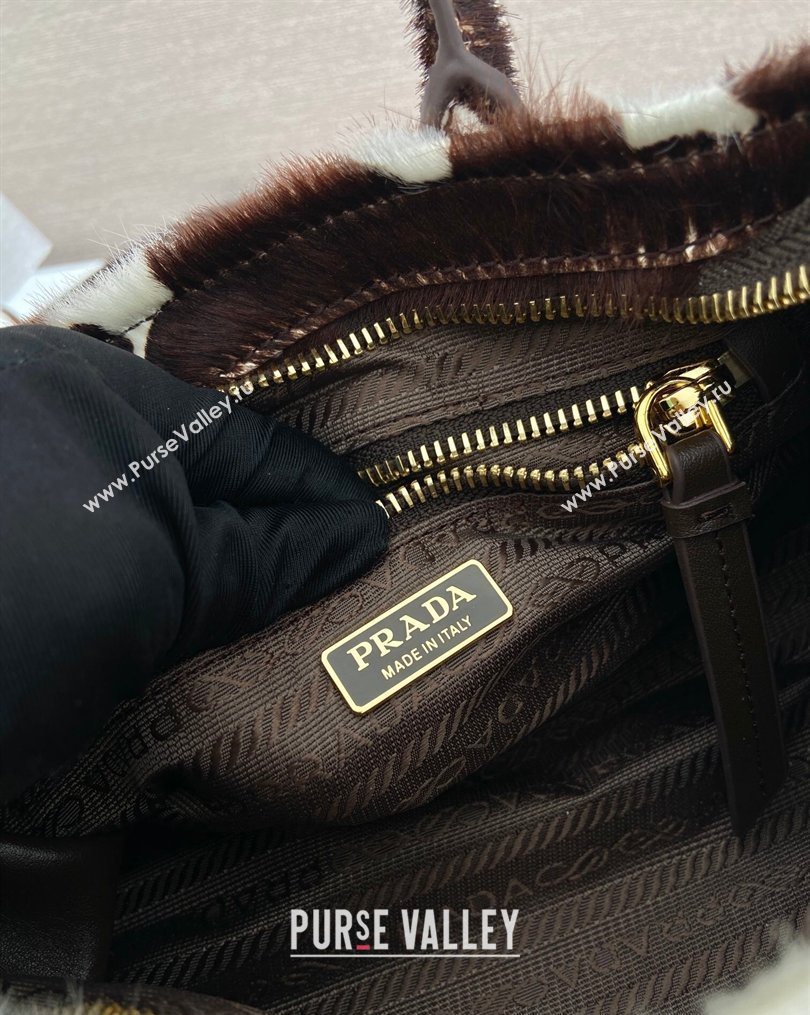 Prada Bonnie mini printed pony hair handbag White/Dark Brown 2026 1BA486 (YZ-260123016)