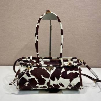 Prada Bonnie medium printed pony hair handbag 1BA426 White/Dark Brown 2026 (YZ-260123001)