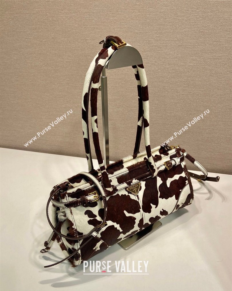Prada Bonnie medium printed pony hair handbag 1BA426 White/Dark Brown 2026 (YZ-260123001)