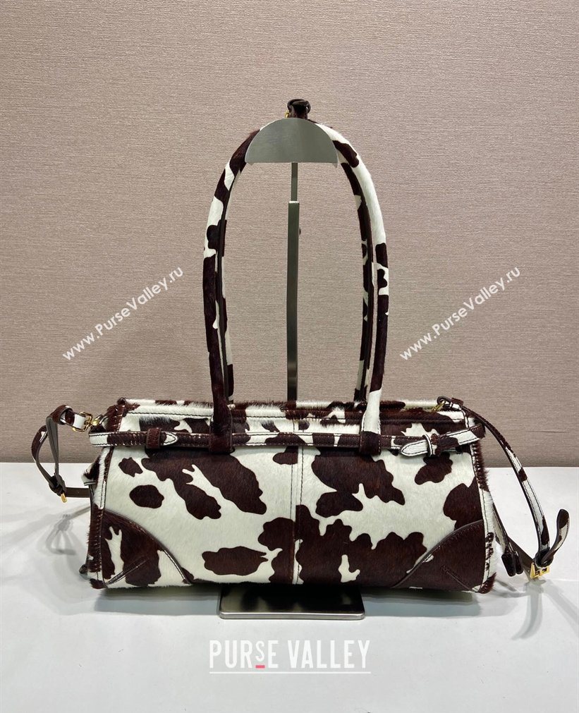 Prada Bonnie medium printed pony hair handbag 1BA426 White/Dark Brown 2026 (YZ-260123001)