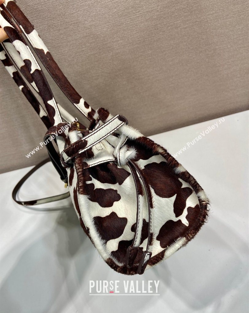 Prada Bonnie medium printed pony hair handbag 1BA426 White/Dark Brown 2026 (YZ-260123001)