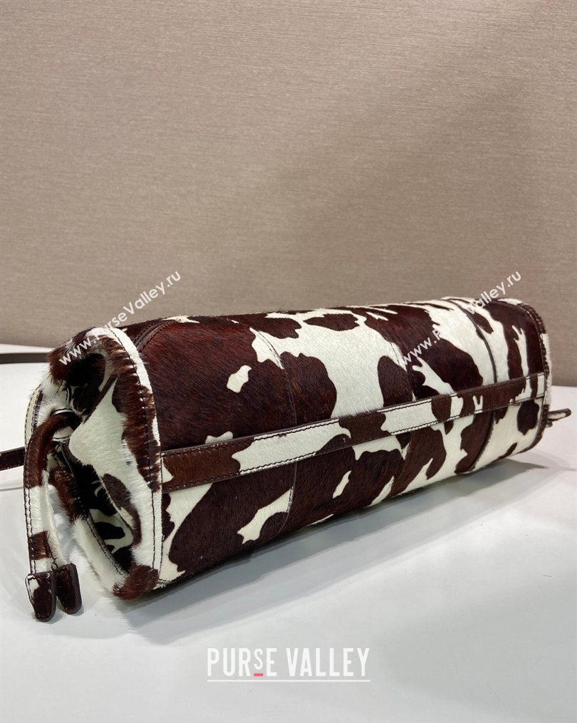 Prada Bonnie medium printed pony hair handbag 1BA426 White/Dark Brown 2026 (YZ-260123001)