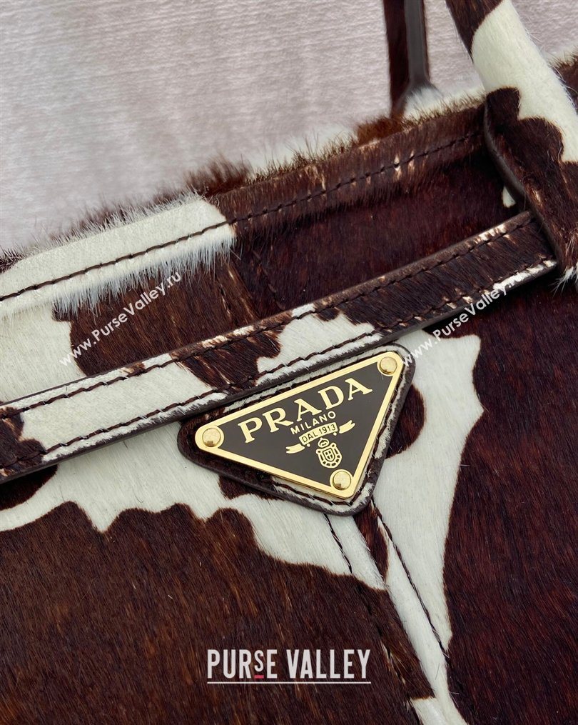 Prada Bonnie medium printed pony hair handbag 1BA426 White/Dark Brown 2026 (YZ-260123001)