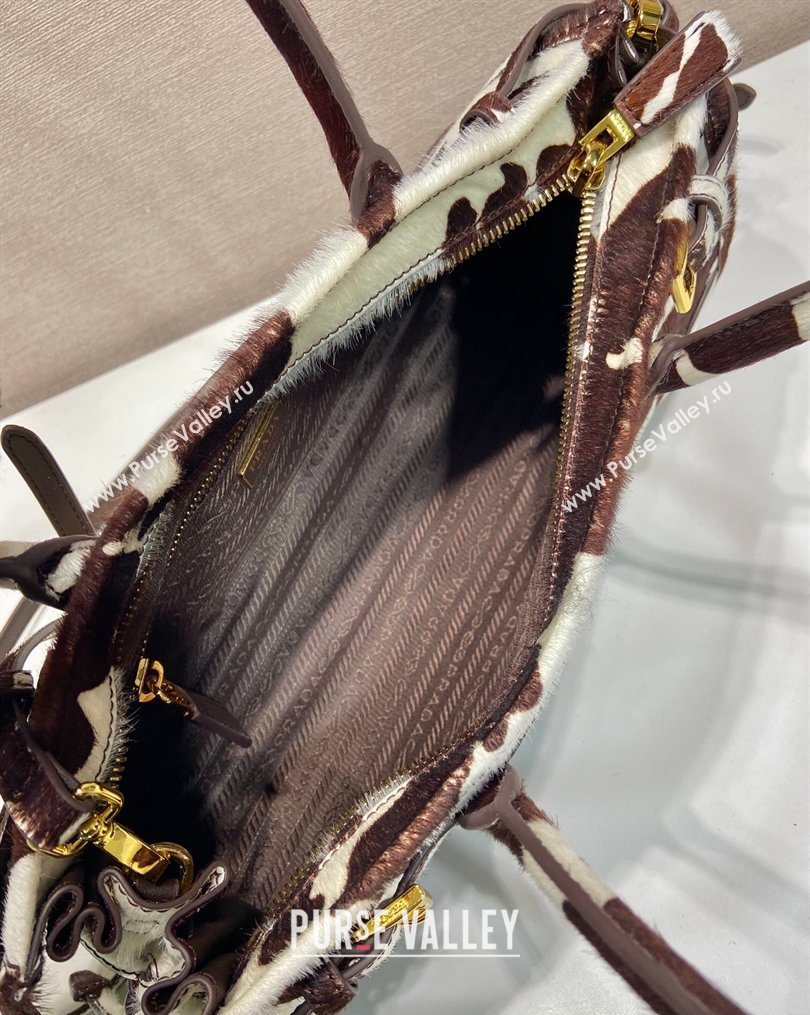 Prada Bonnie medium printed pony hair handbag 1BA426 White/Dark Brown 2026 (YZ-260123001)