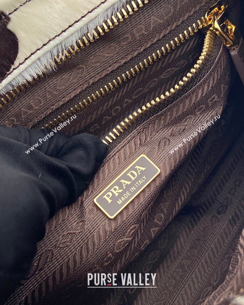 Prada Bonnie medium printed pony hair handbag 1BA426 White/Dark Brown 2026 (YZ-260123001)