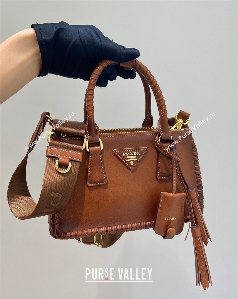 Prada Galleria mini leather bag with Stitching Details 1BA906 Brown 2026 (YZ-260123037)