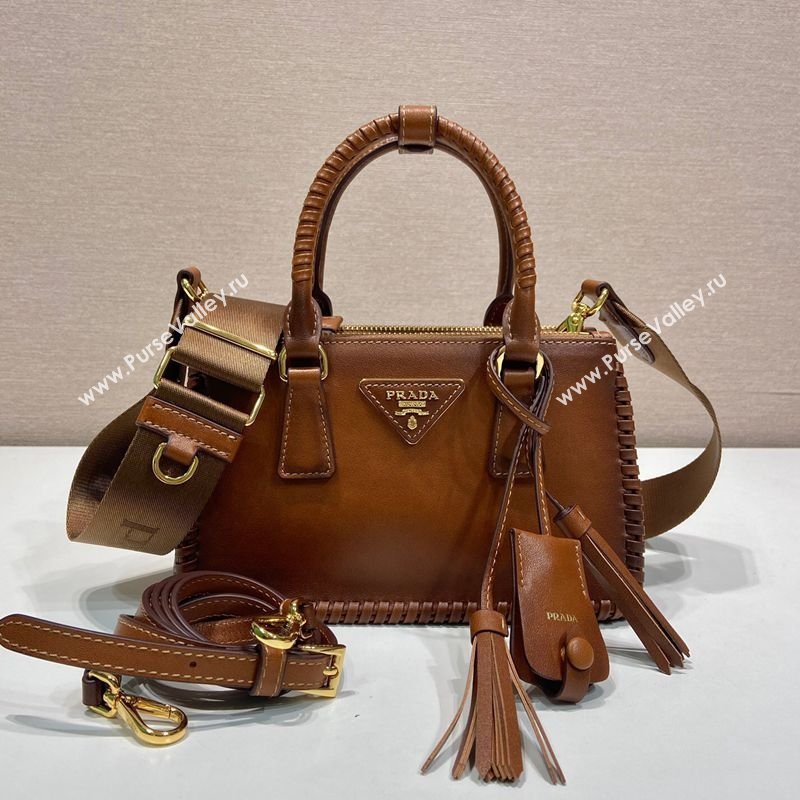 Prada Galleria mini leather bag with Stitching Details 1BA906 Brown 2026 (YZ-260123037)