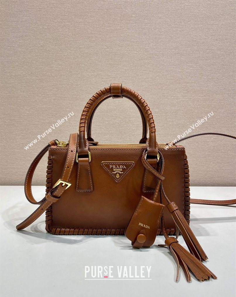 Prada Galleria mini leather bag with Stitching Details 1BA906 Brown 2026 (YZ-260123037)