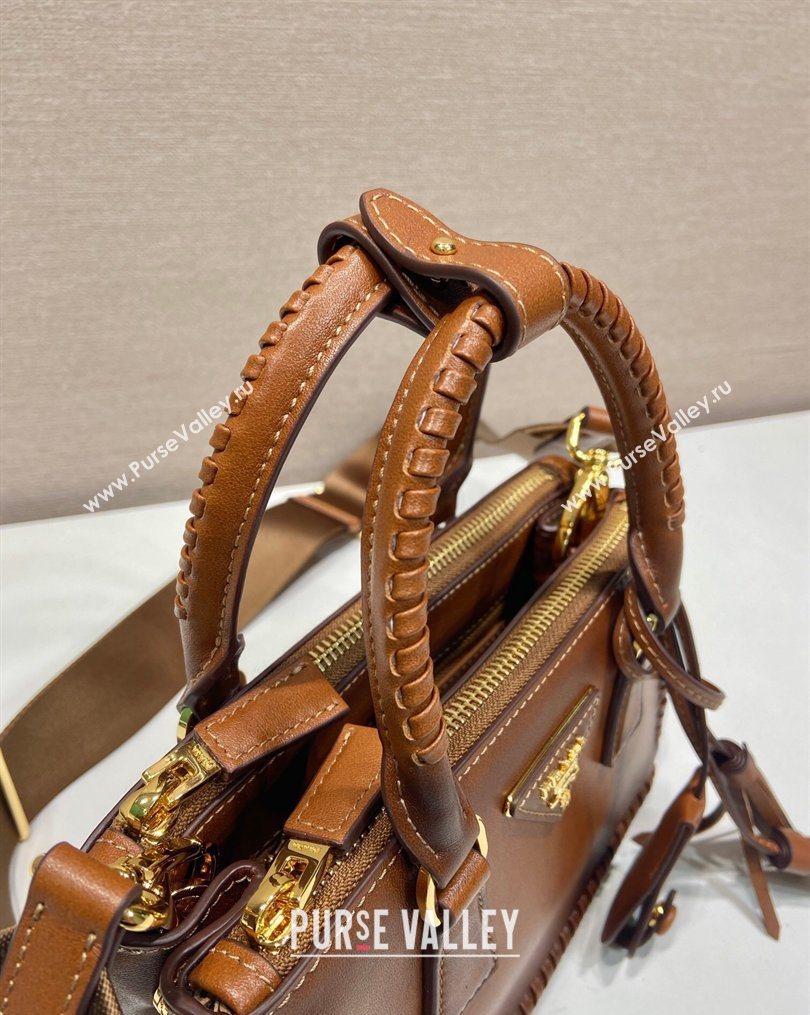 Prada Galleria mini leather bag with Stitching Details 1BA906 Brown 2026 (YZ-260123037)