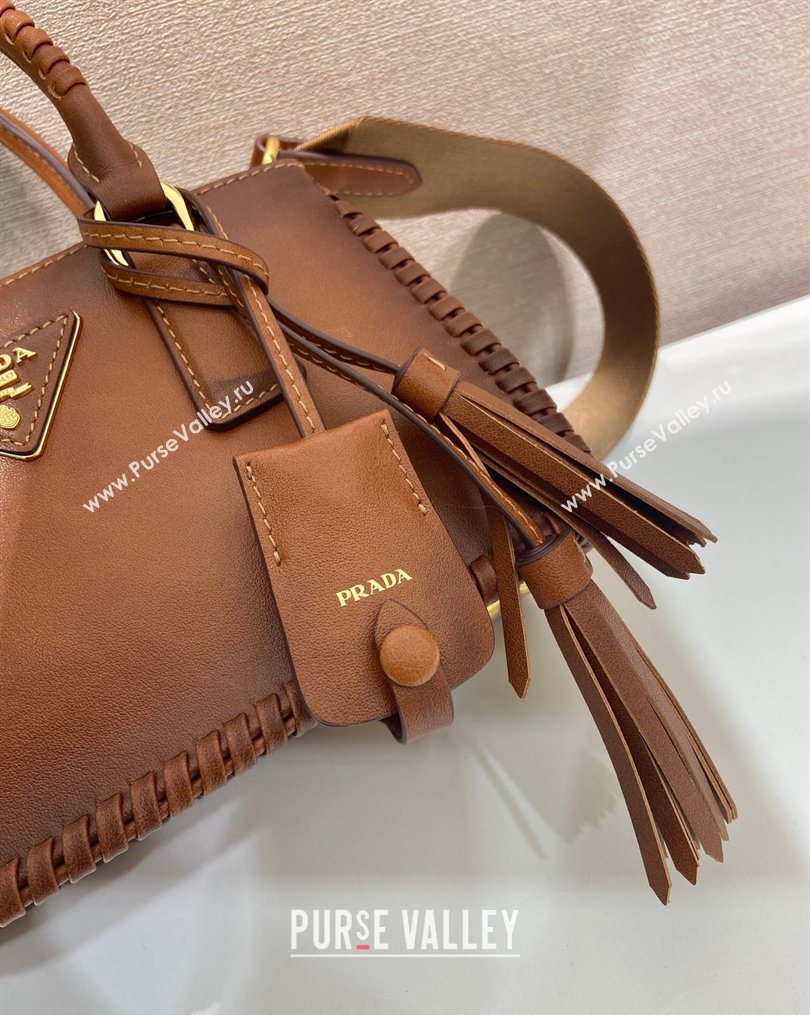 Prada Galleria mini leather bag with Stitching Details 1BA906 Brown 2026 (YZ-260123037)