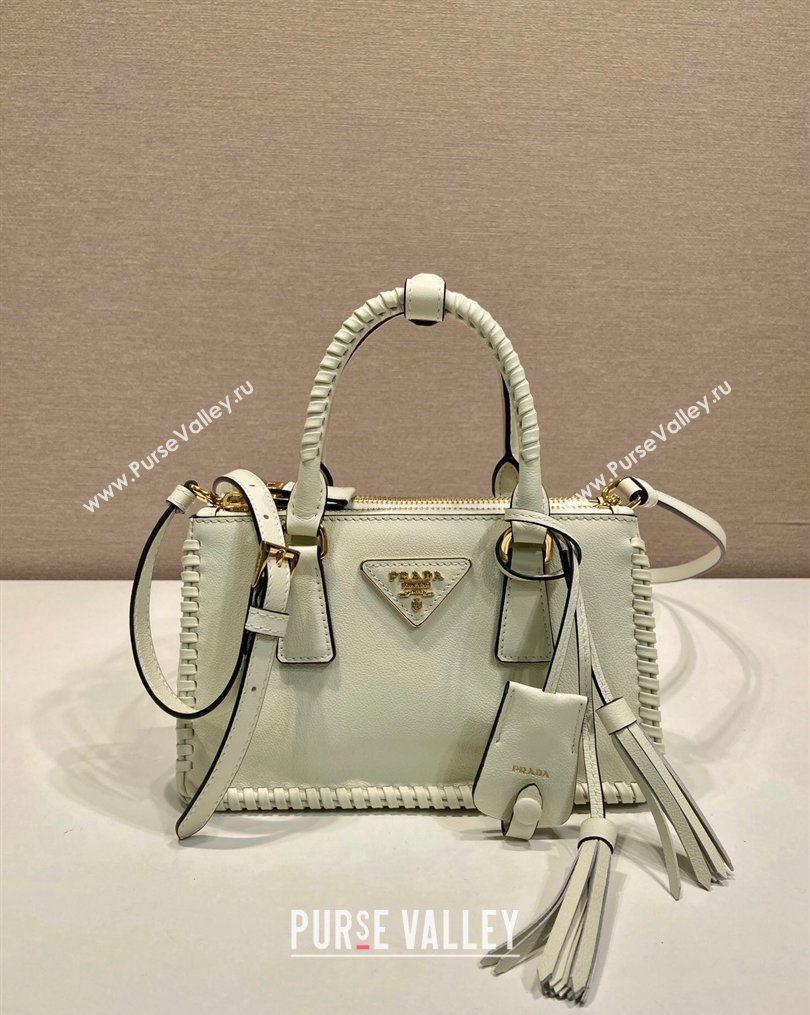 Prada Galleria mini leather bag with Stitching Details 1BA906 White 2026 (YZ-260123039)