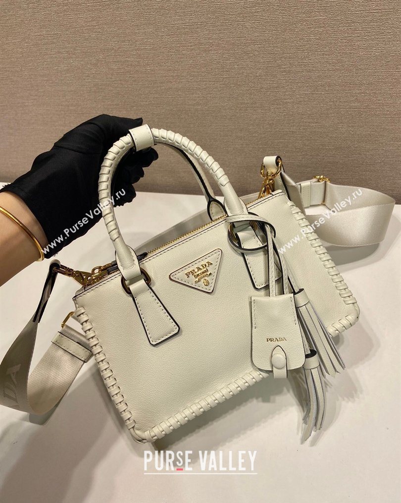 Prada Galleria mini leather bag with Stitching Details 1BA906 White 2026 (YZ-260123039)