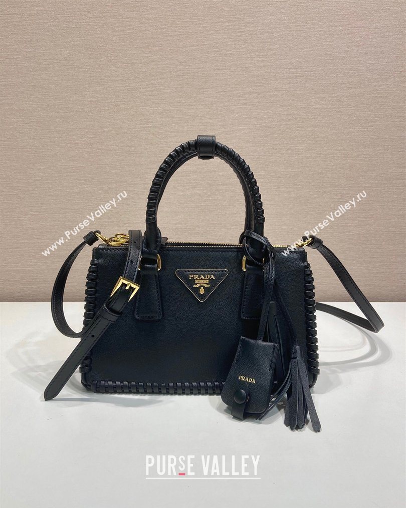 Prada Galleria mini leather bag with Stitching Details 1BA906 Black 2026 (YZ-260123040)