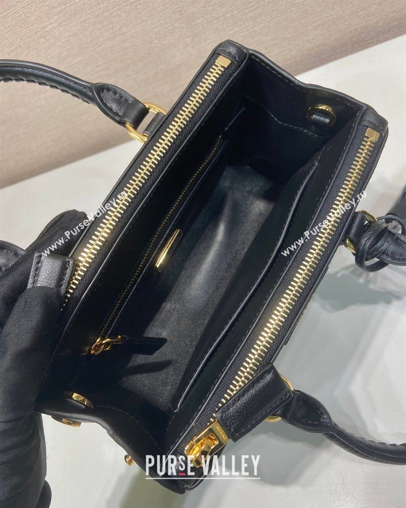Prada Galleria mini leather bag with Stitching Details 1BA906 Black 2026 (YZ-260123040)