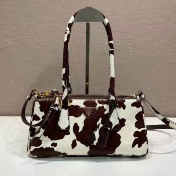 Prada Galleria medium printed pony hair bag White/Dark Brown 2026 1BA457 (YZ-260123017)