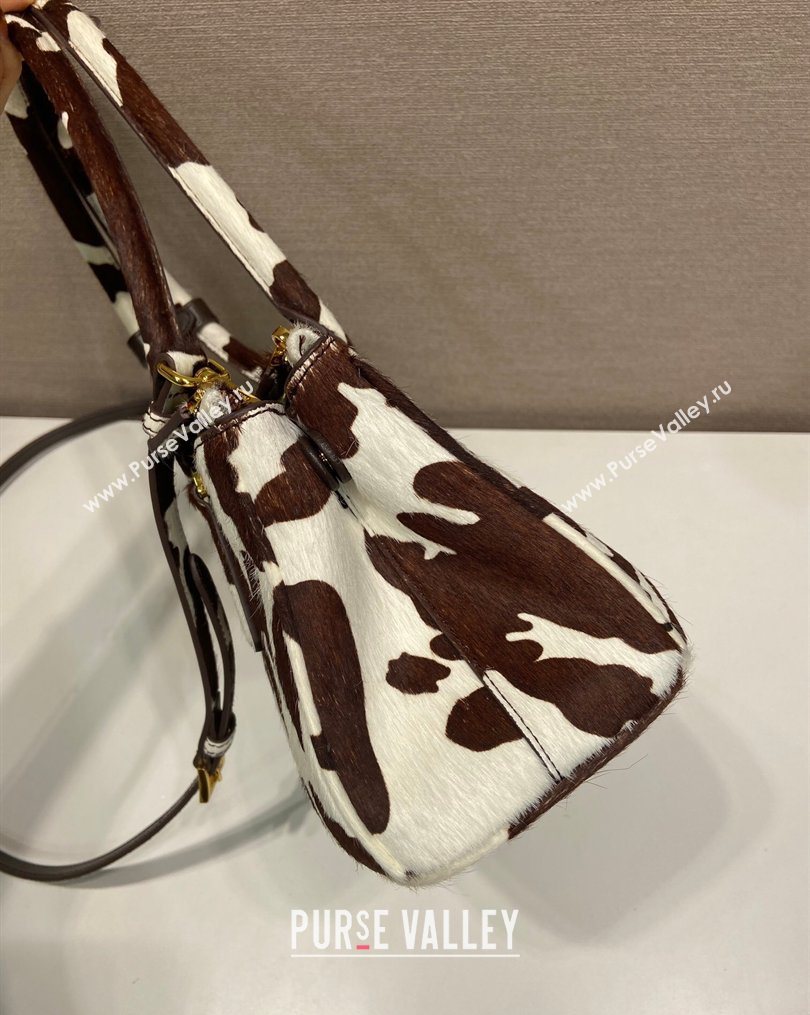 Prada Galleria medium printed pony hair bag White/Dark Brown 2026 1BA457 (YZ-260123017)