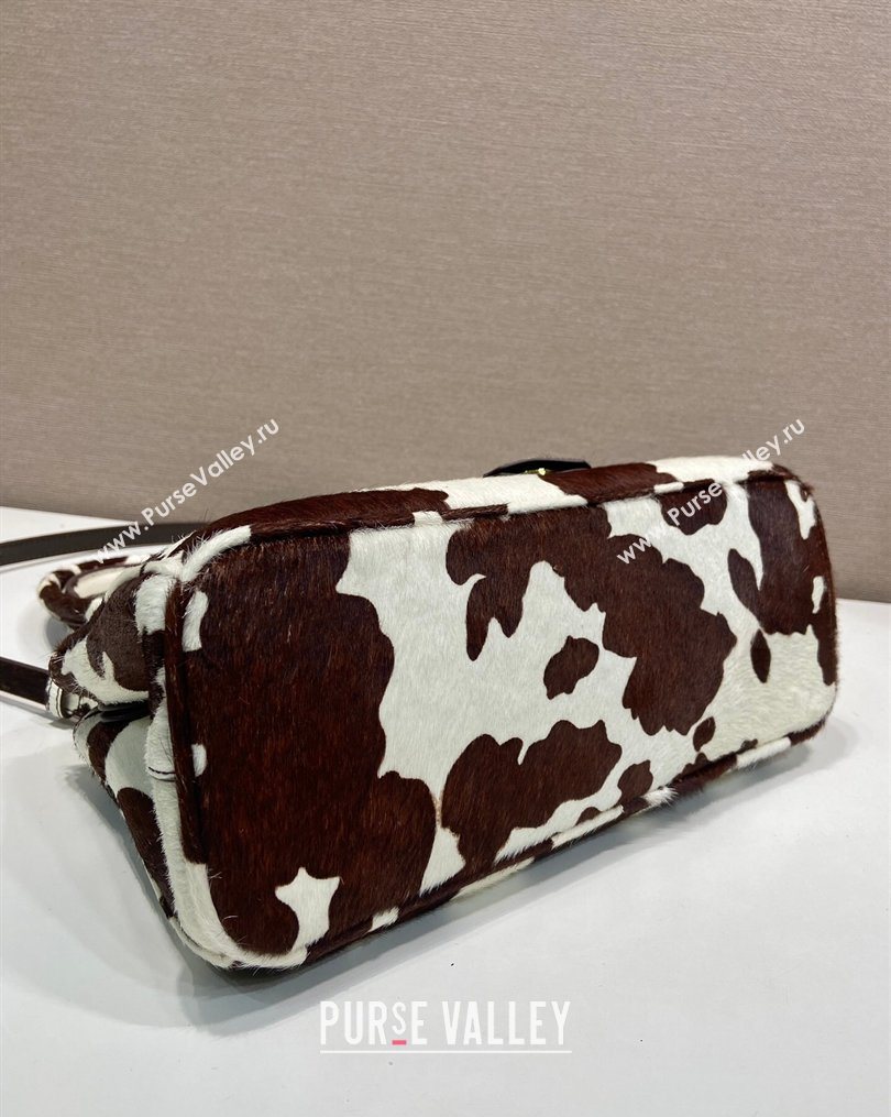 Prada Galleria medium printed pony hair bag White/Dark Brown 2026 1BA457 (YZ-260123017)