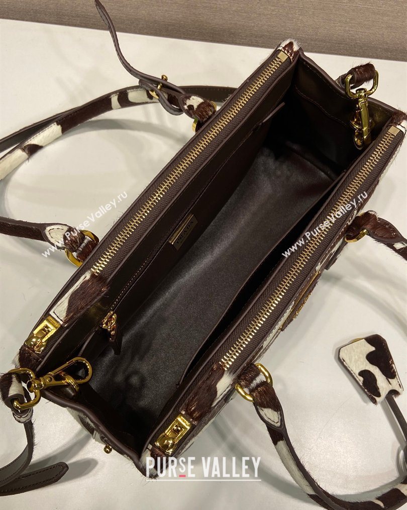 Prada Galleria medium printed pony hair bag White/Dark Brown 2026 1BA457 (YZ-260123017)