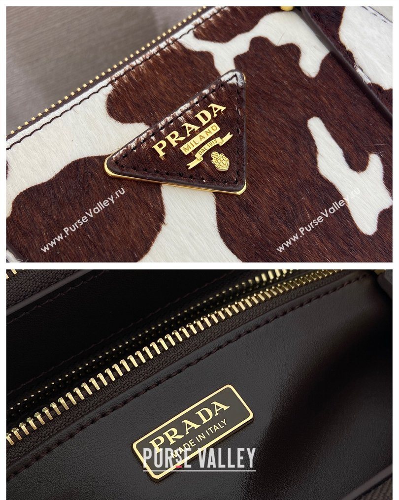 Prada Galleria medium printed pony hair bag White/Dark Brown 2026 1BA457 (YZ-260123017)