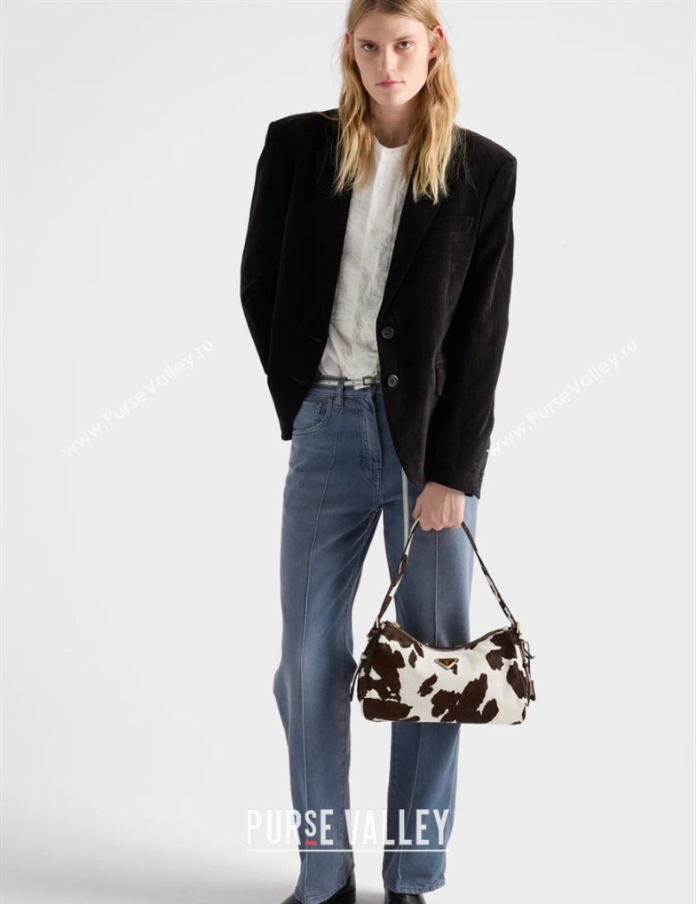 Prada Aimee medium printed pony hair shoulder bag White/Dark Brown 2026 1BC229 (YZ-260123018)