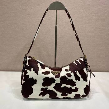Prada Aimee medium printed pony hair shoulder bag White/Dark Brown 2026 1BC229 (YZ-260123018)