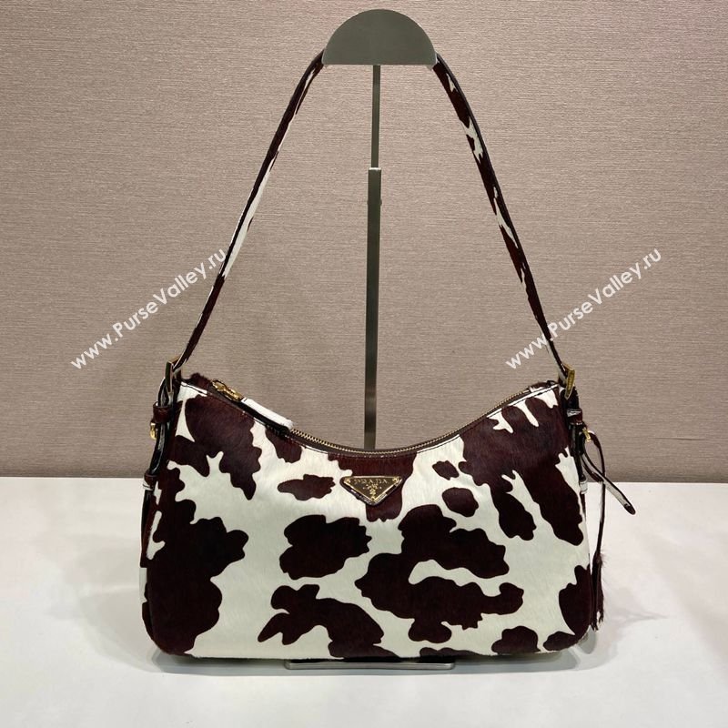 Prada Aimee medium printed pony hair shoulder bag White/Dark Brown 2026 1BC229 (YZ-260123018)