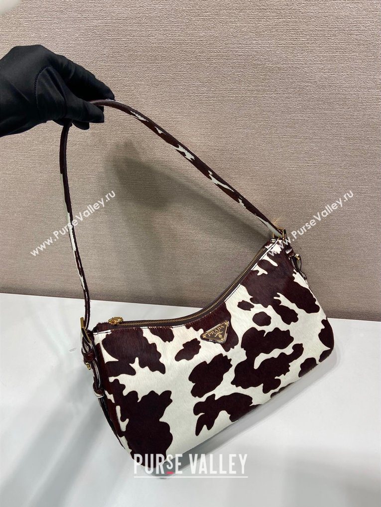 Prada Aimee medium printed pony hair shoulder bag White/Dark Brown 2026 1BC229 (YZ-260123018)