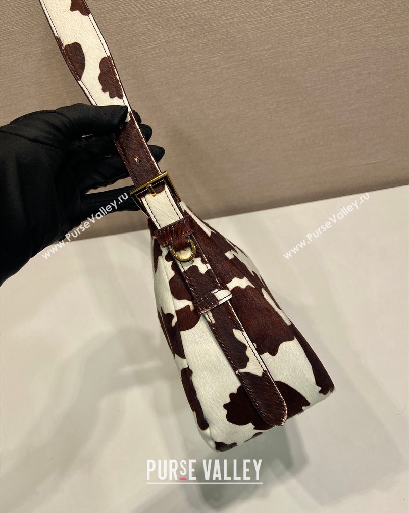 Prada Aimee medium printed pony hair shoulder bag White/Dark Brown 2026 1BC229 (YZ-260123018)