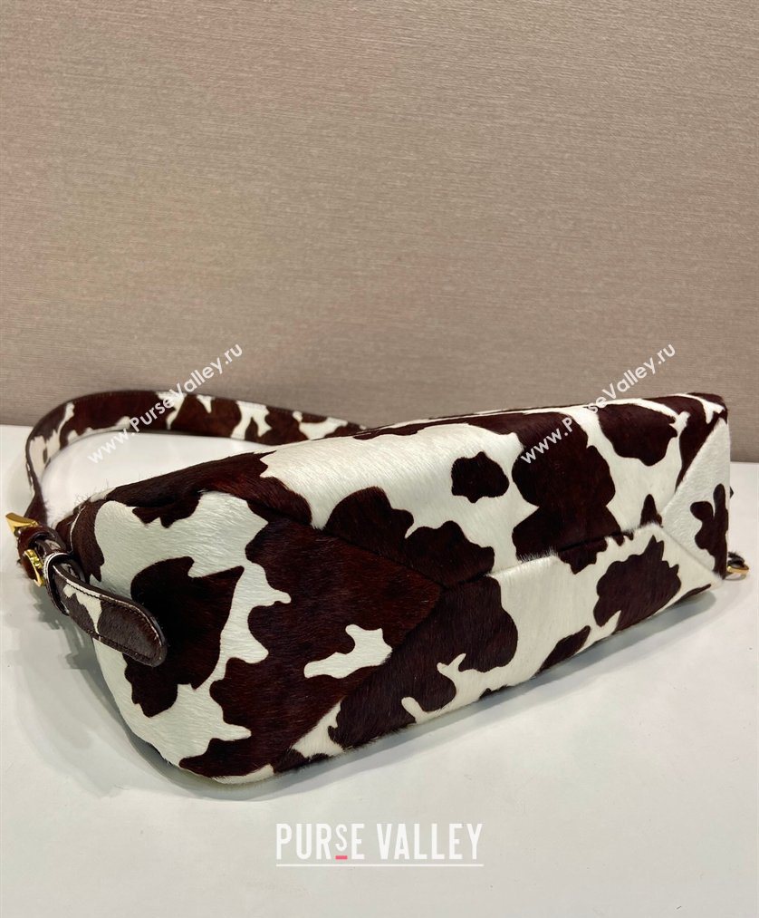 Prada Aimee medium printed pony hair shoulder bag White/Dark Brown 2026 1BC229 (YZ-260123018)
