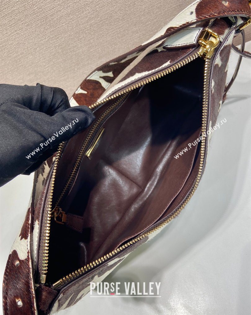 Prada Aimee medium printed pony hair shoulder bag White/Dark Brown 2026 1BC229 (YZ-260123018)